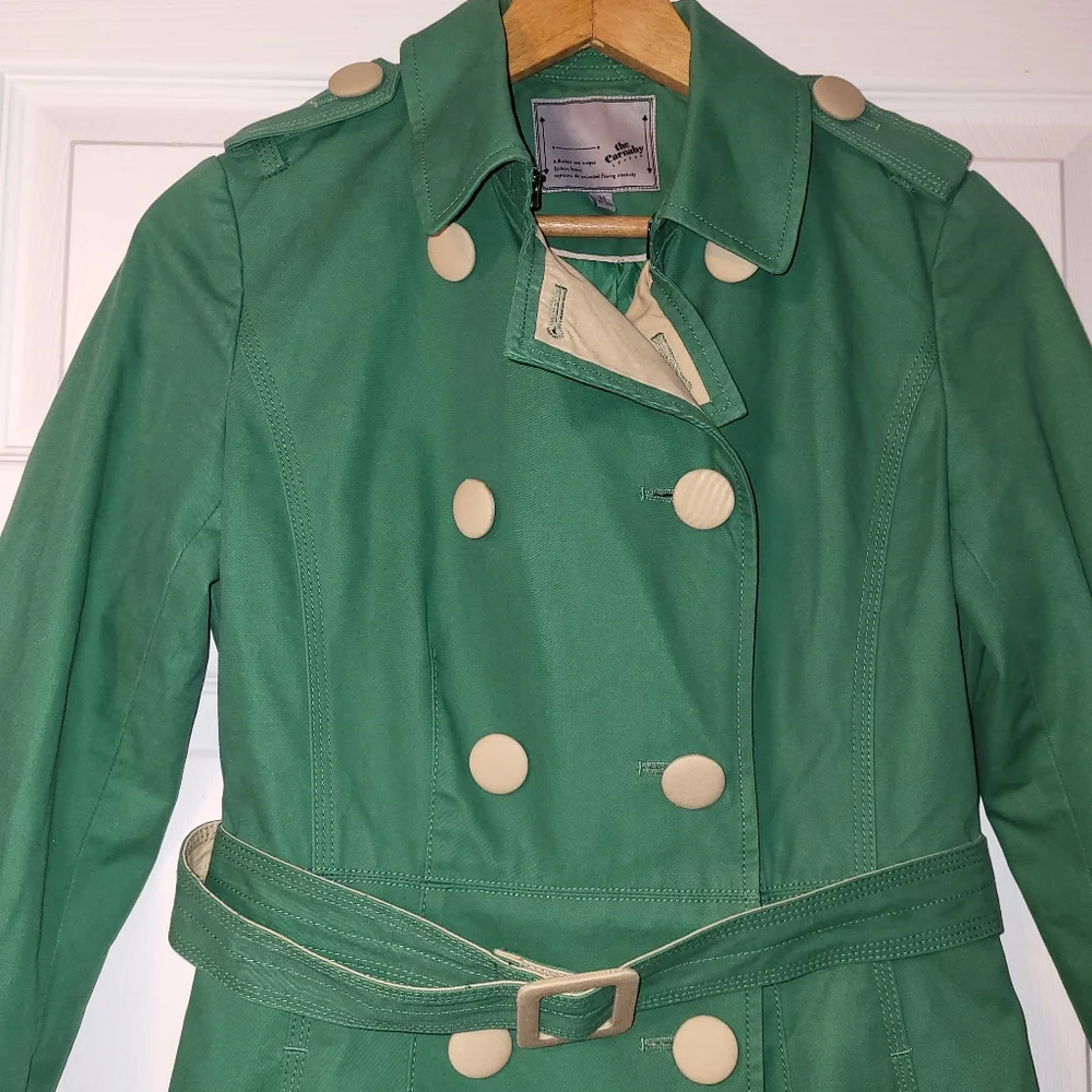 The Carnaby London Trench Coat Women's Size Medium Green Tan Classic‎